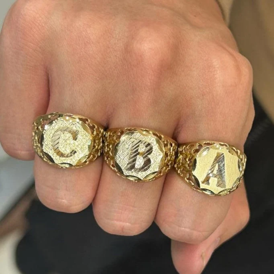 10k Gold Men's Circle Initial Ring, Gold Alphabet Initial Ring