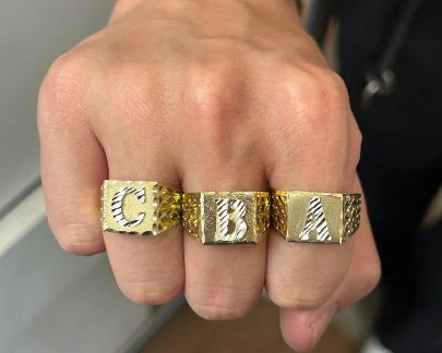 10k Gold Men's Square Initial Ring, Gold Alphabet Initial Ring