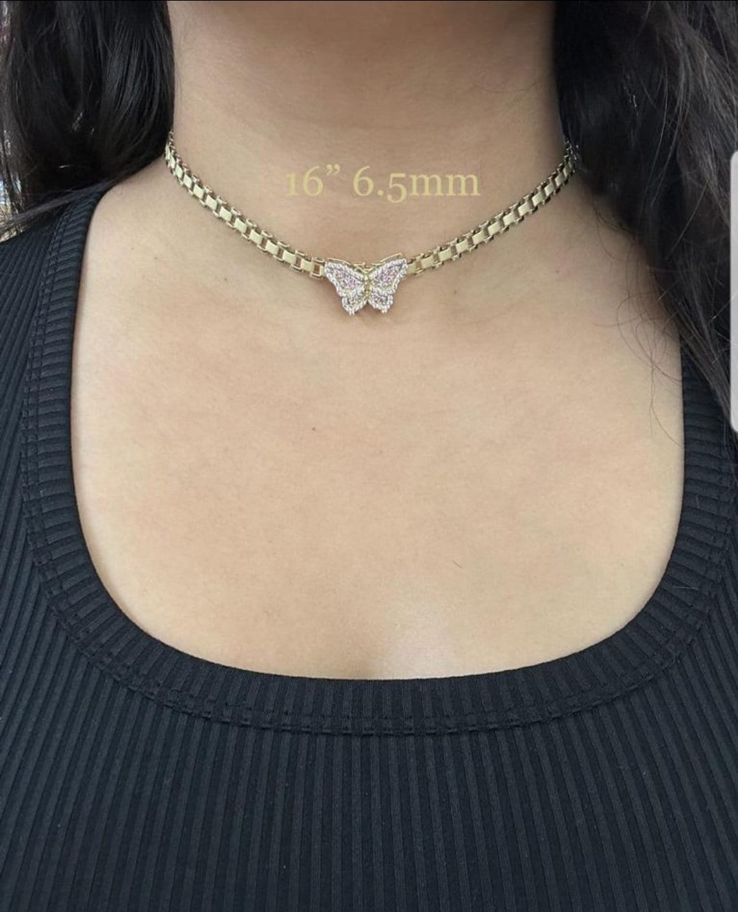 10k Gold 6.5mm Presidential Link Chain with Butterfly Pendant, Rolly Chain, Gold Chain, Chain w/ Butterfly Gold Pendant, Gold Charm