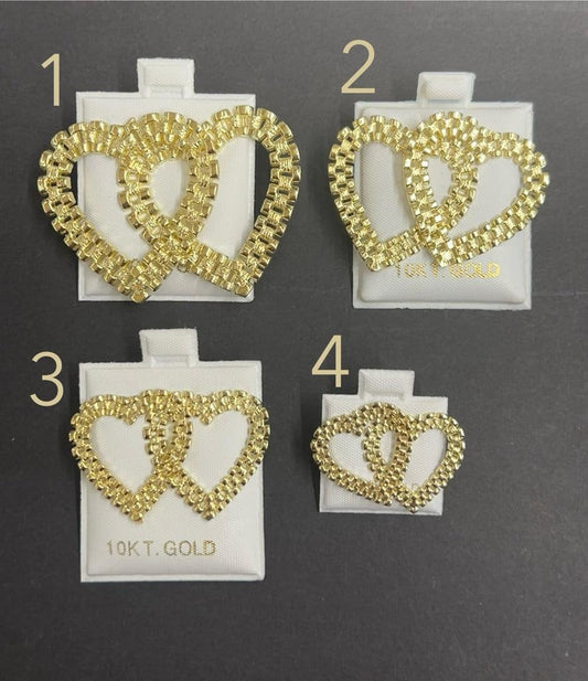 10k Yellow Gold Heart Presidential link Earrings, Gold Heart Earrings, Big Heart Earring, Small Heart Earring, Gold Love Hearts Earrings
