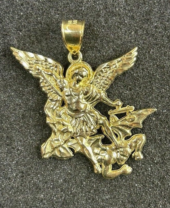 10k Yellow Gold Saint Michael Pendant, San Miguel Gold Pendant, St Michael Archangel Gold Charm, Religious Pendant Gift