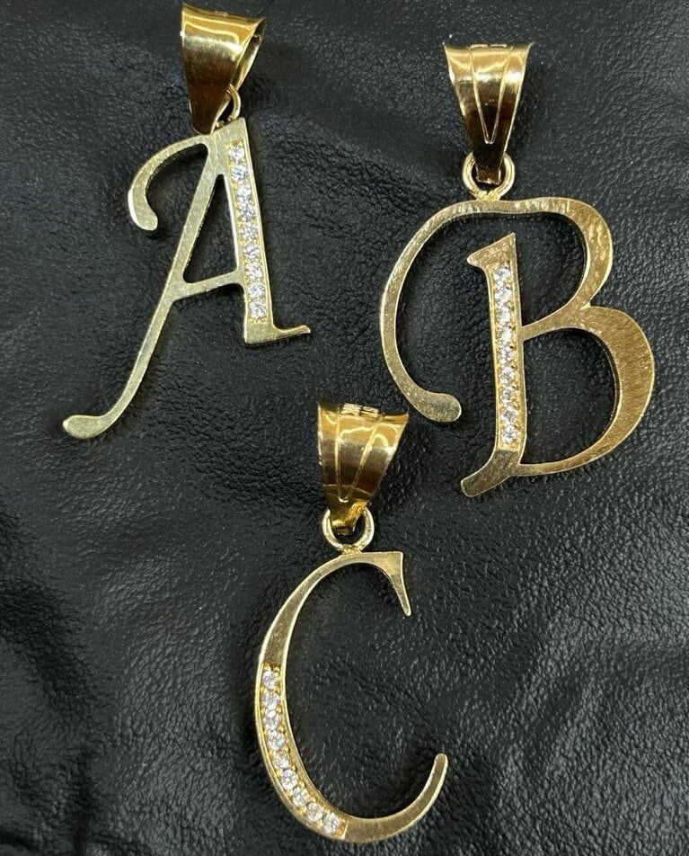 10k Gold Cursive Intial with CZ Stone Pendant, Letter Pendant, Gold Letter Charm, Alphabet Name Initial, Cursive Name Initial Charm