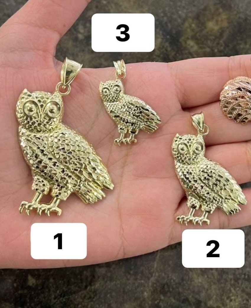 10k Yellow Gold Owl Pendant, Gold Owl Charm, Birthday Gift Gold Pendant