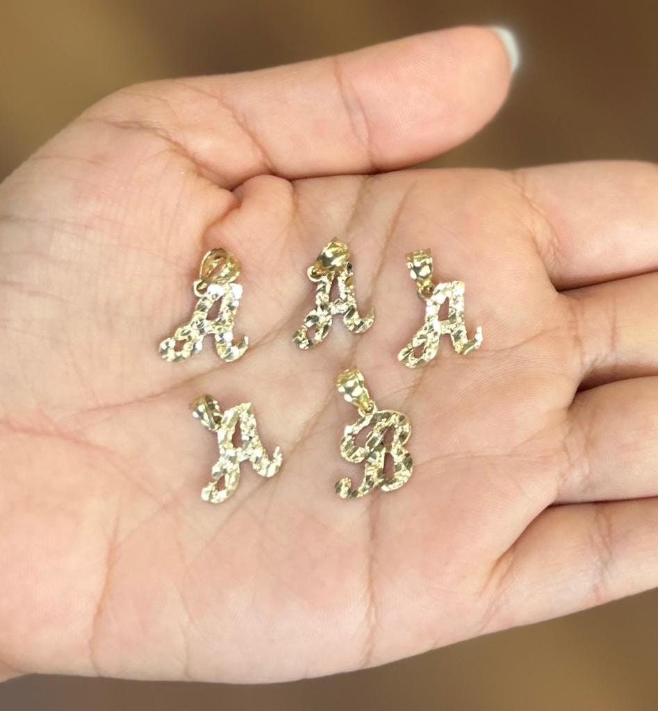 10k Gold Cursive Nugget Initial Pendant, Nugget Style Letter Pendant, Gold Letter Charm, Alphabet Name Initial Pendant, Cursive Initial