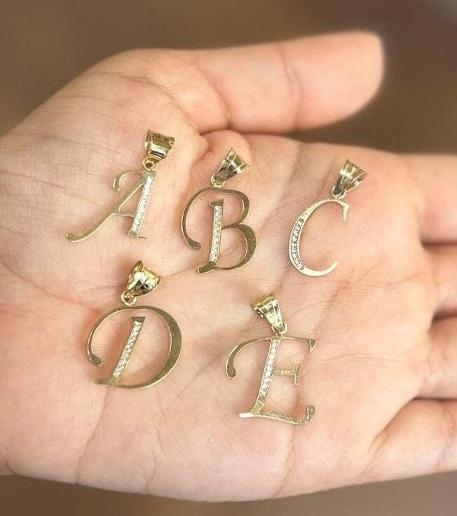 10k Gold Cursive Intial with CZ Stone Pendant, Letter Pendant, Gold Letter Charm, Alphabet Name Initial, Cursive Name Initial Charm