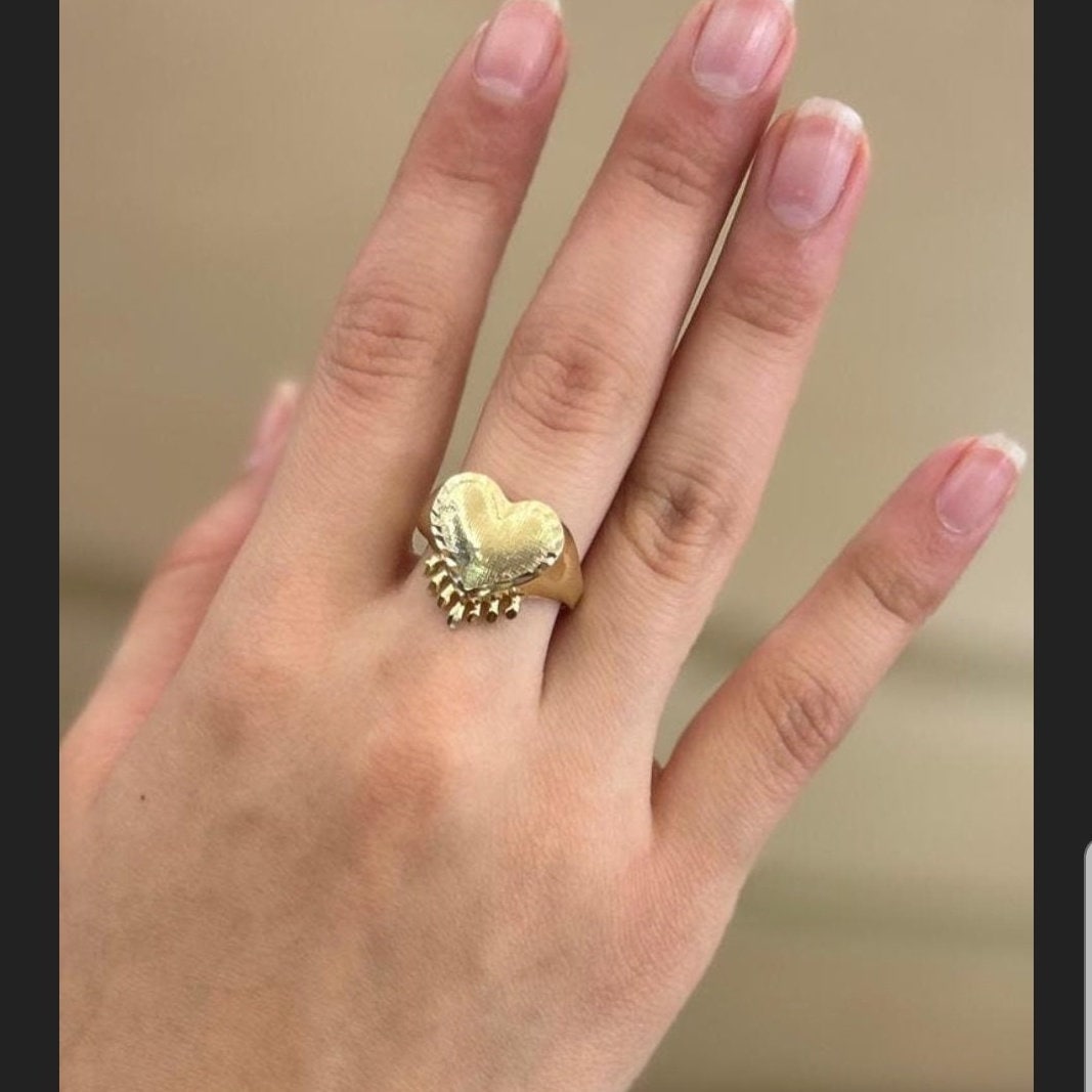 10k Gold Heart Pendant with Presidential Necklace & Earring Set, 10k Presidential link Chain Set, 10k Gold Dripping Heart Set, Women's Favorite Heart Set