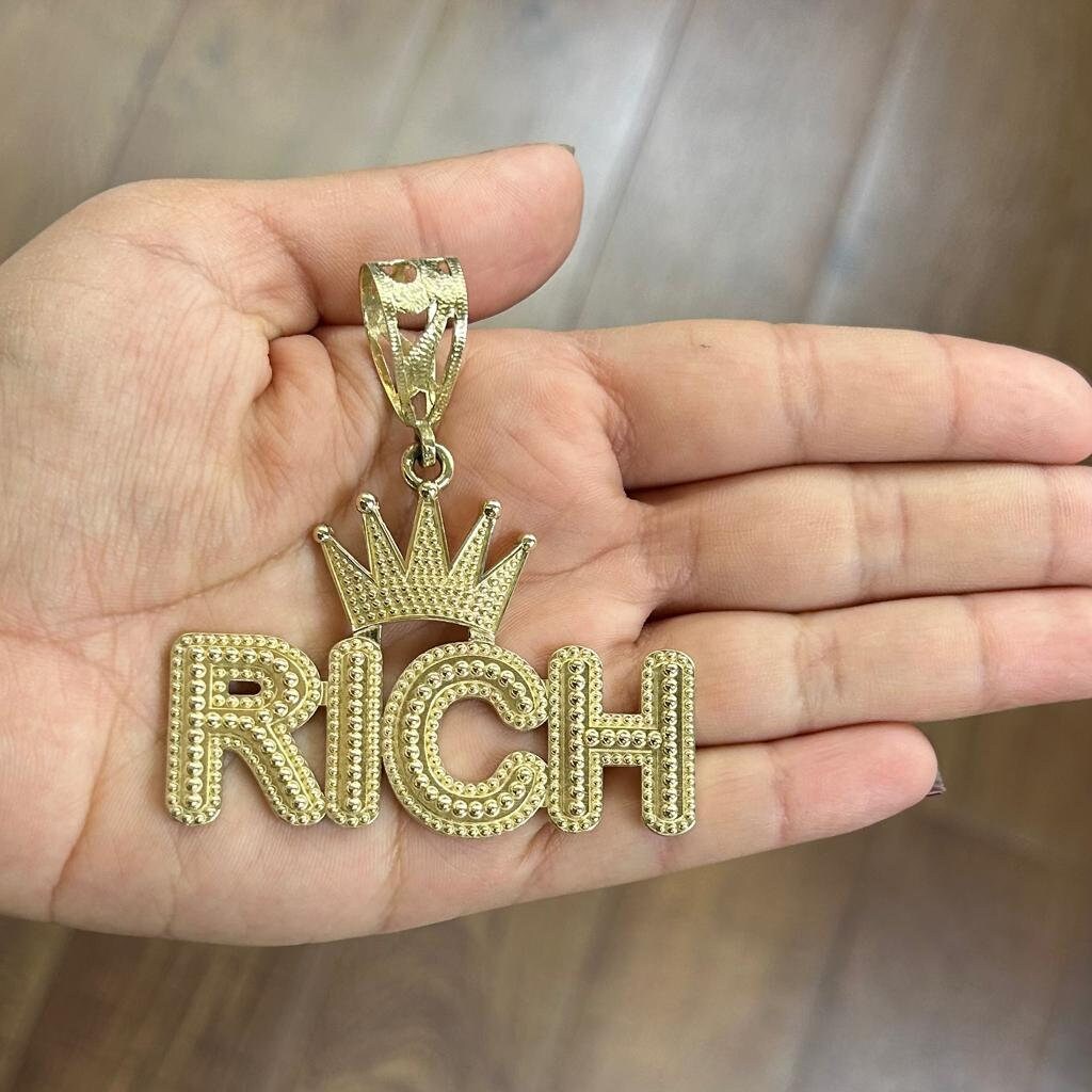 10k Gold King Pendant, 10k Gold Rich Pendant, Rich Crown Pendant, Big King Pendant, Gifts for Him, Birthday Gift, King Crown Pendant