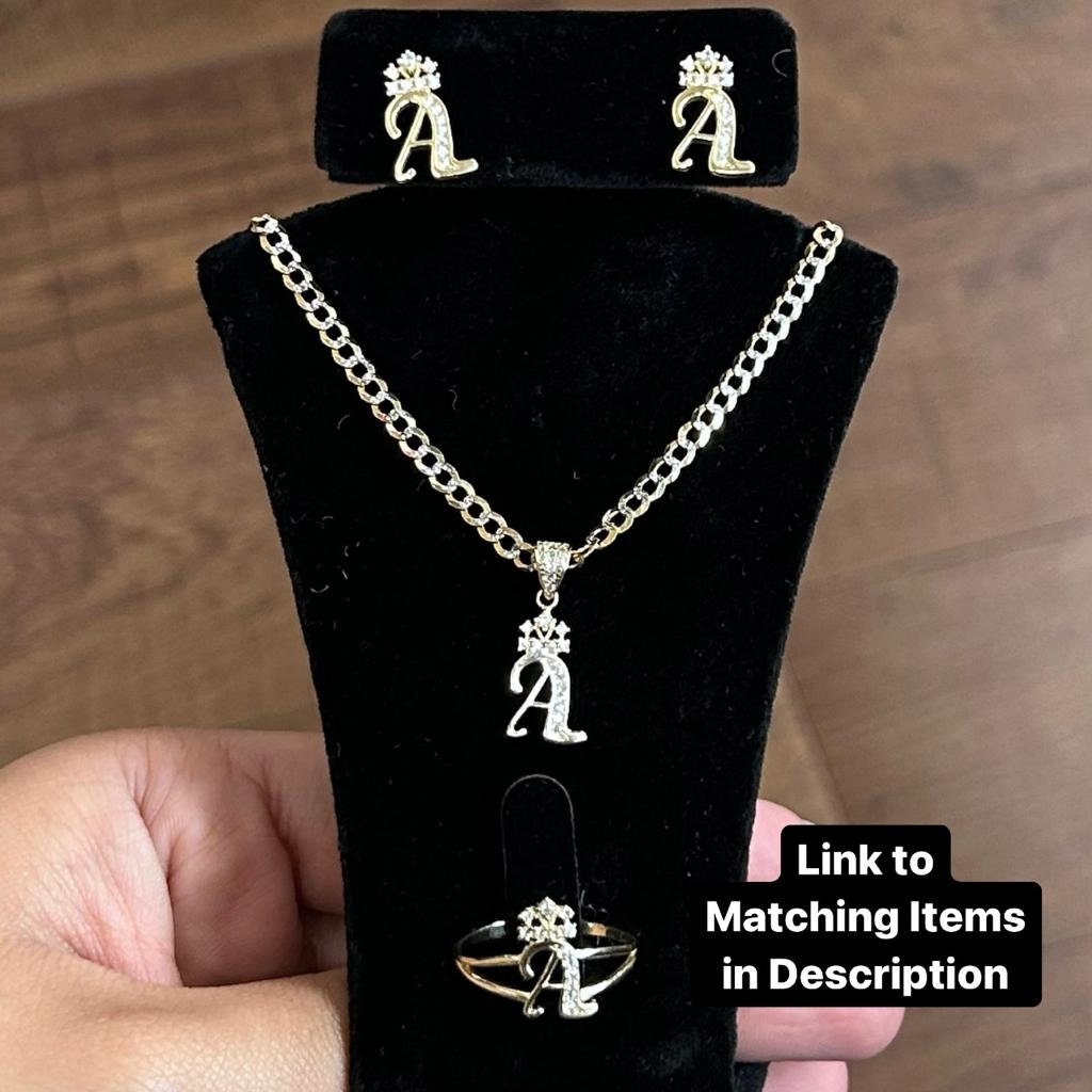 10k Gold Crown Initial Pendant / Charm, Crown Letter Pendant, Alphabet Letter Charm, Name Initial Pendant, CZ, Letter with Crown