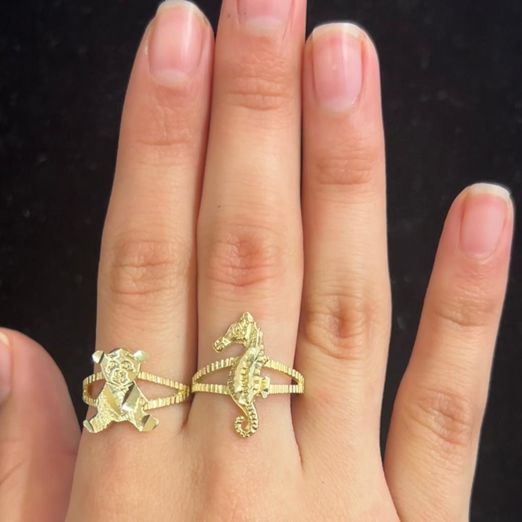 10K Gold Teddy Bear Ring 10K Gold Searhorse Ring Women s Gold Ring Simple Gold Ring Teddy Bear Ring Gold Bear Seahorse Ocean Gold 6 3 4