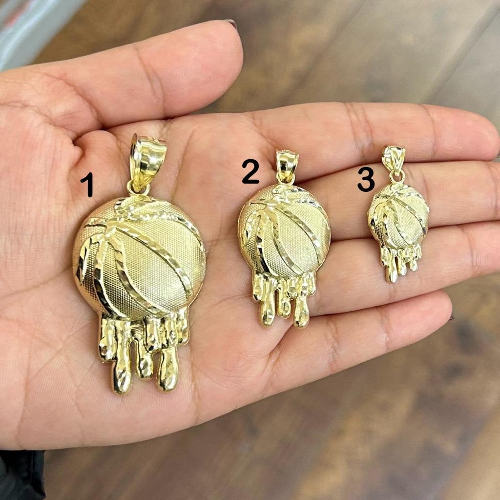 10k Gold Dripping Basketball Pendant, Basketball Pendant, Small Basketball Charm, Sports Pendant, Large Basketball Pendant, Birthday Gift