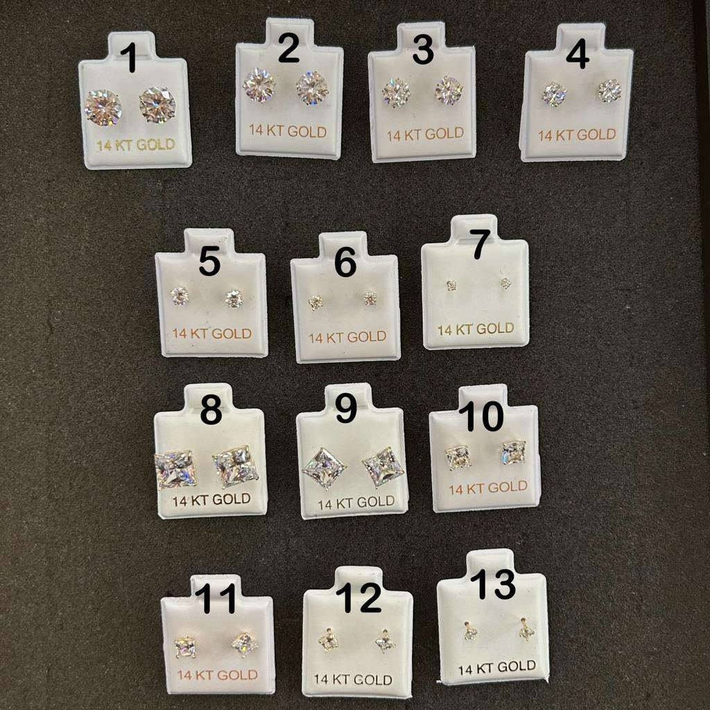 14k Gold Stud Earrings, Gold Stud Earring, Round Stud Earring, Square Stud Earring, CZ Stone, Screw on back, Baby Earrings, Big & Small Stud