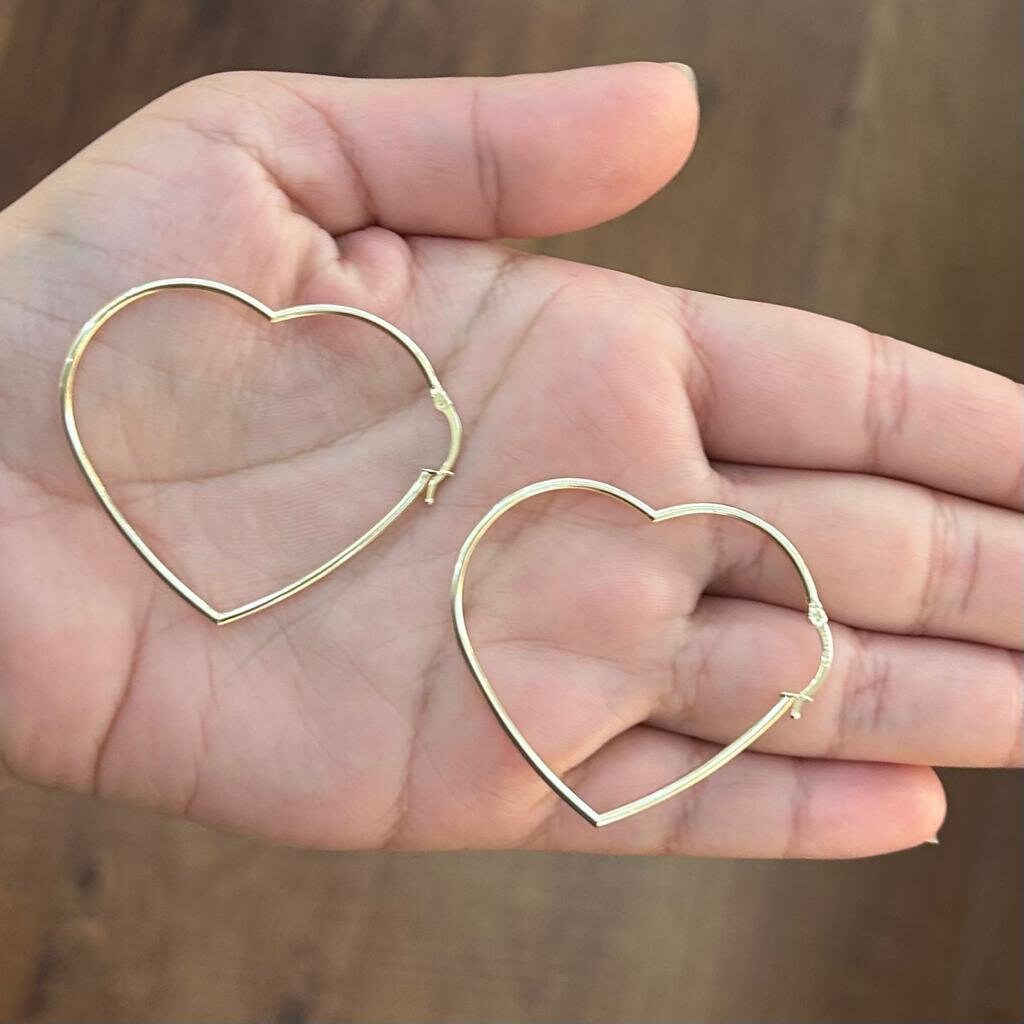 14k Gold Heart Hoops, Thin Gold Hoops, Big Gold Hoops, Hoop Earring, Women's Hoop Earring, 14k Gold, Clip on Style, Love Earrings