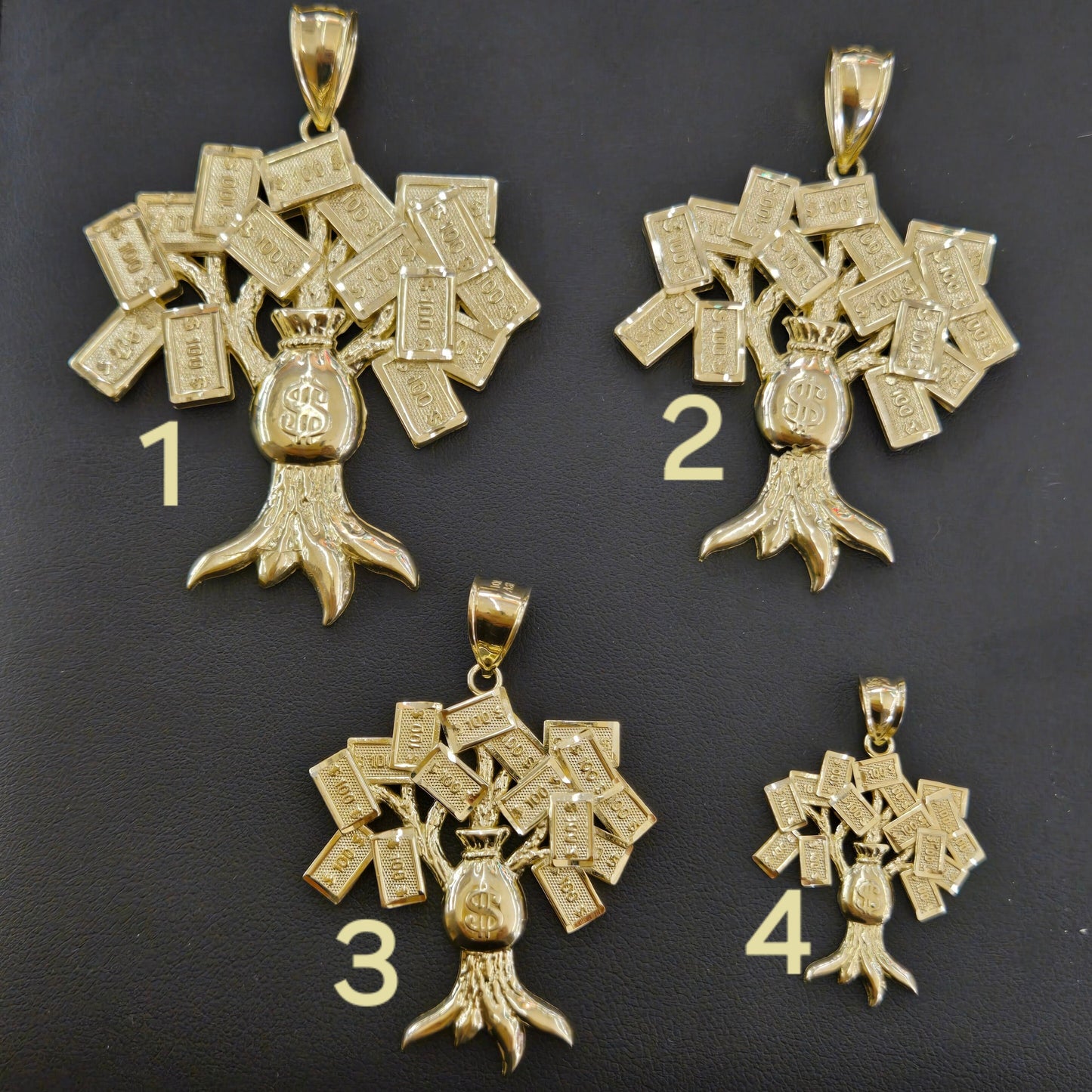 10k Gold Money Tree Pendant, Money Bag Tree, 100 Dollar Gold Pendant, Money Charm, Big Gold Money Tree