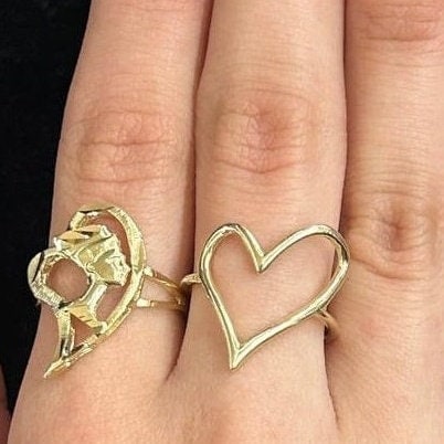 10k Gold Heart Ring, Gold Nefertiti Ring, Women's Ring, Egyptian