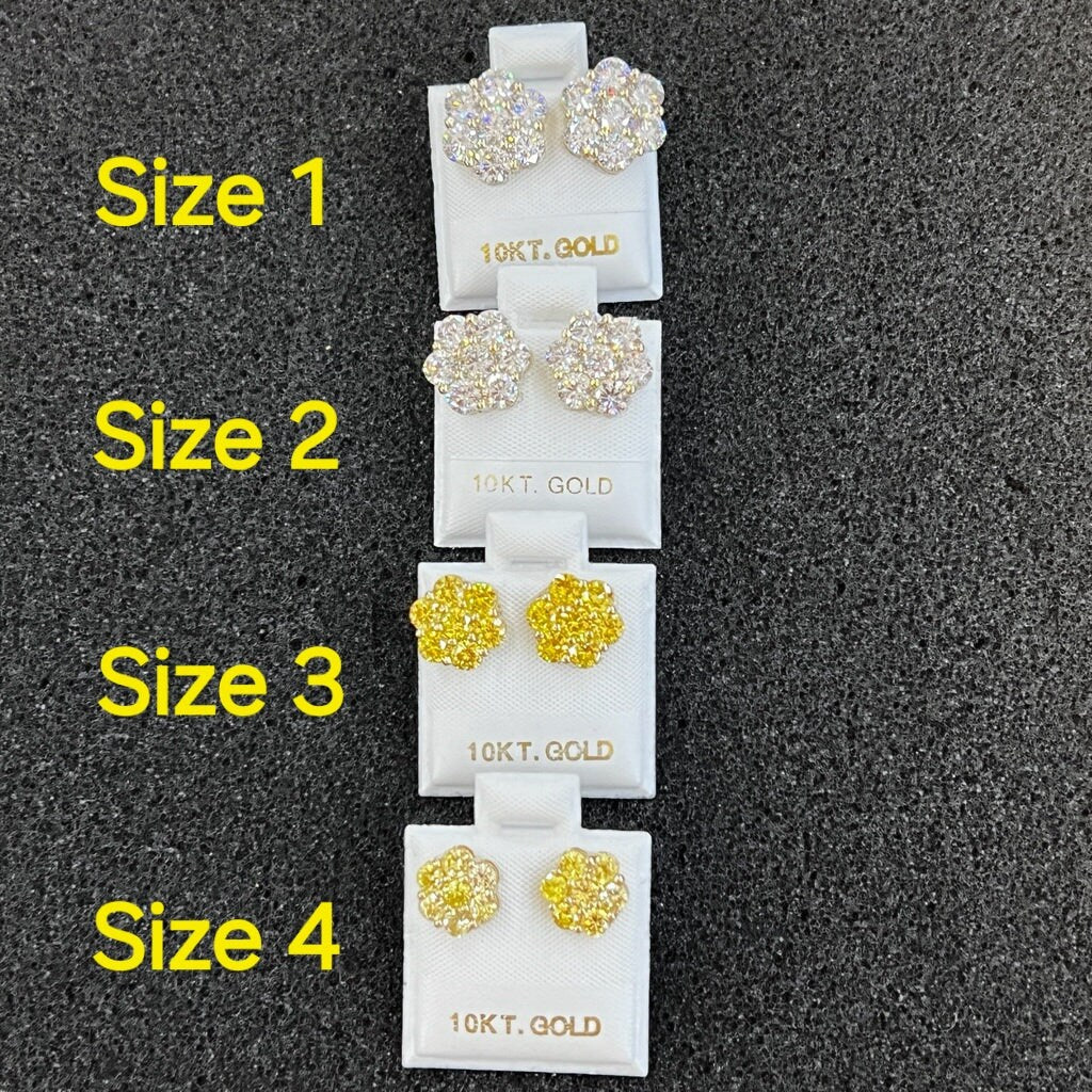 10k Gold Flower CZ Earrings, CZ Earrings, Gifts for him her, Birthday Gift Earrings, Gold Earrings, Pushback Earrings, Cluster Earrings