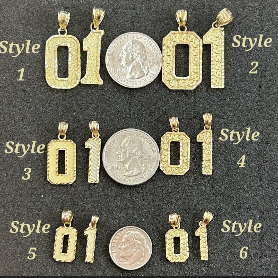 10k Gold Number Pendant, Gold Number Charm, Number Pendant, Small & Medium and Large Numbers, Nugget Stylr Number, Birthday Gift, Custom #