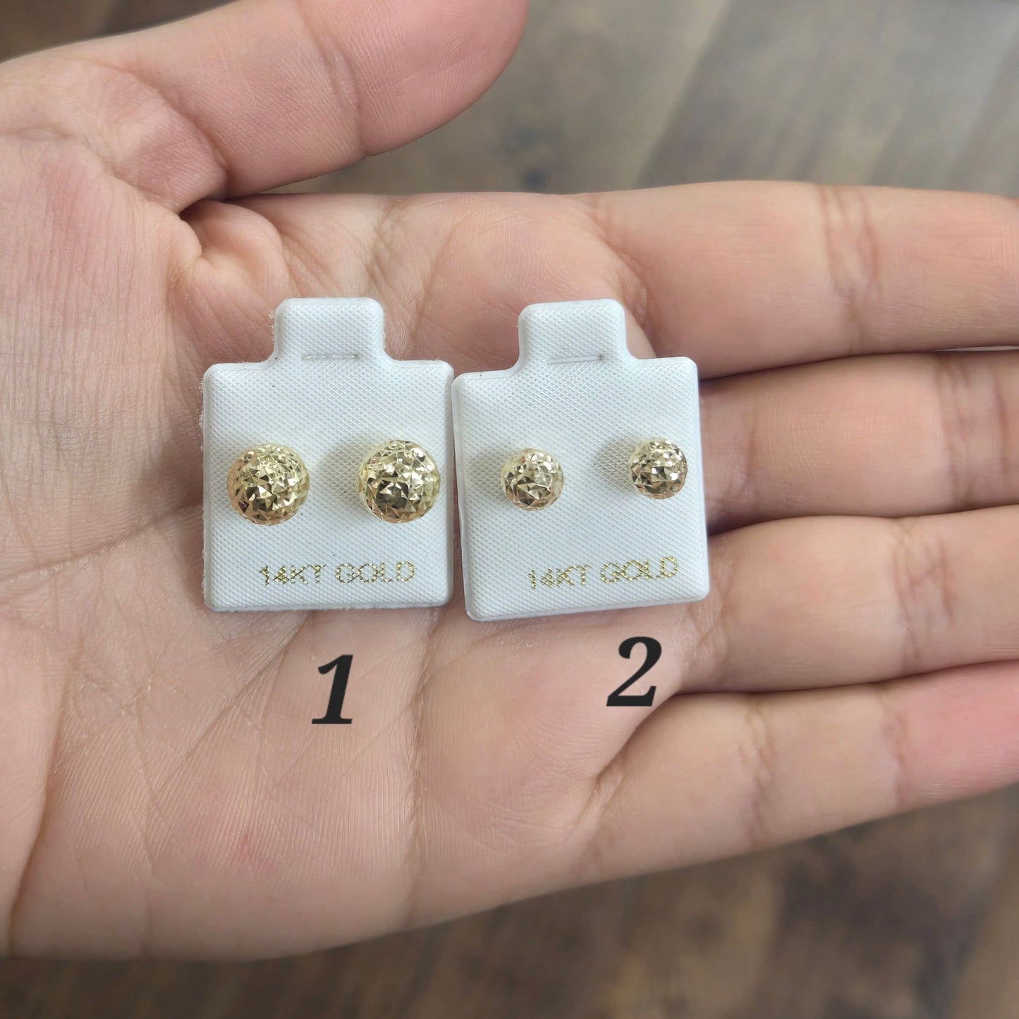 14k Yellow Gold Ball Diamond Cut Earrings, Gold Round Earring, Round Stud Earring, Pushback Earrings, Gold Ball Pattern