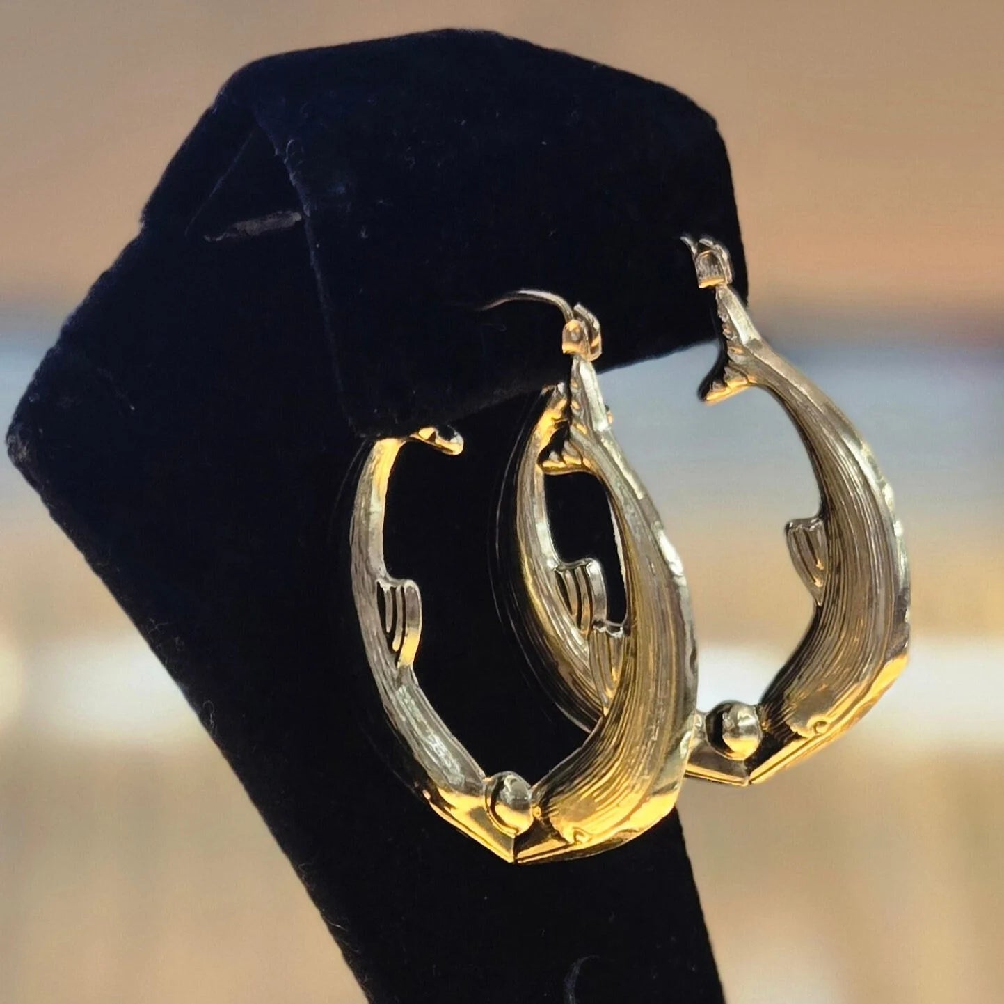 10k Yellow Gold Dolphin Hoops, Double Dolphin Design Hoop, Dolphin