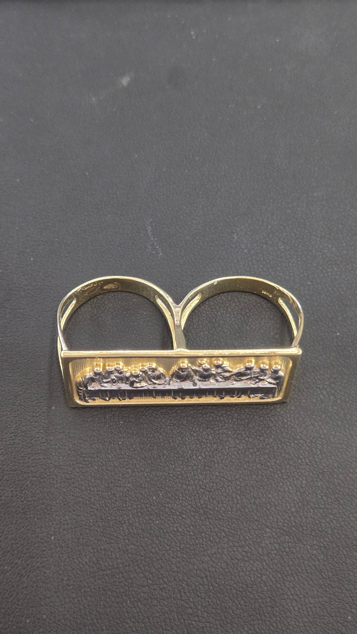 10k Gold Last Supper Two Finger Ring, Gold 2 Finger Ring, Double Ring, Gold Men's Ring, Birthday Gift Ring, Religious Ring, Ultima Cena