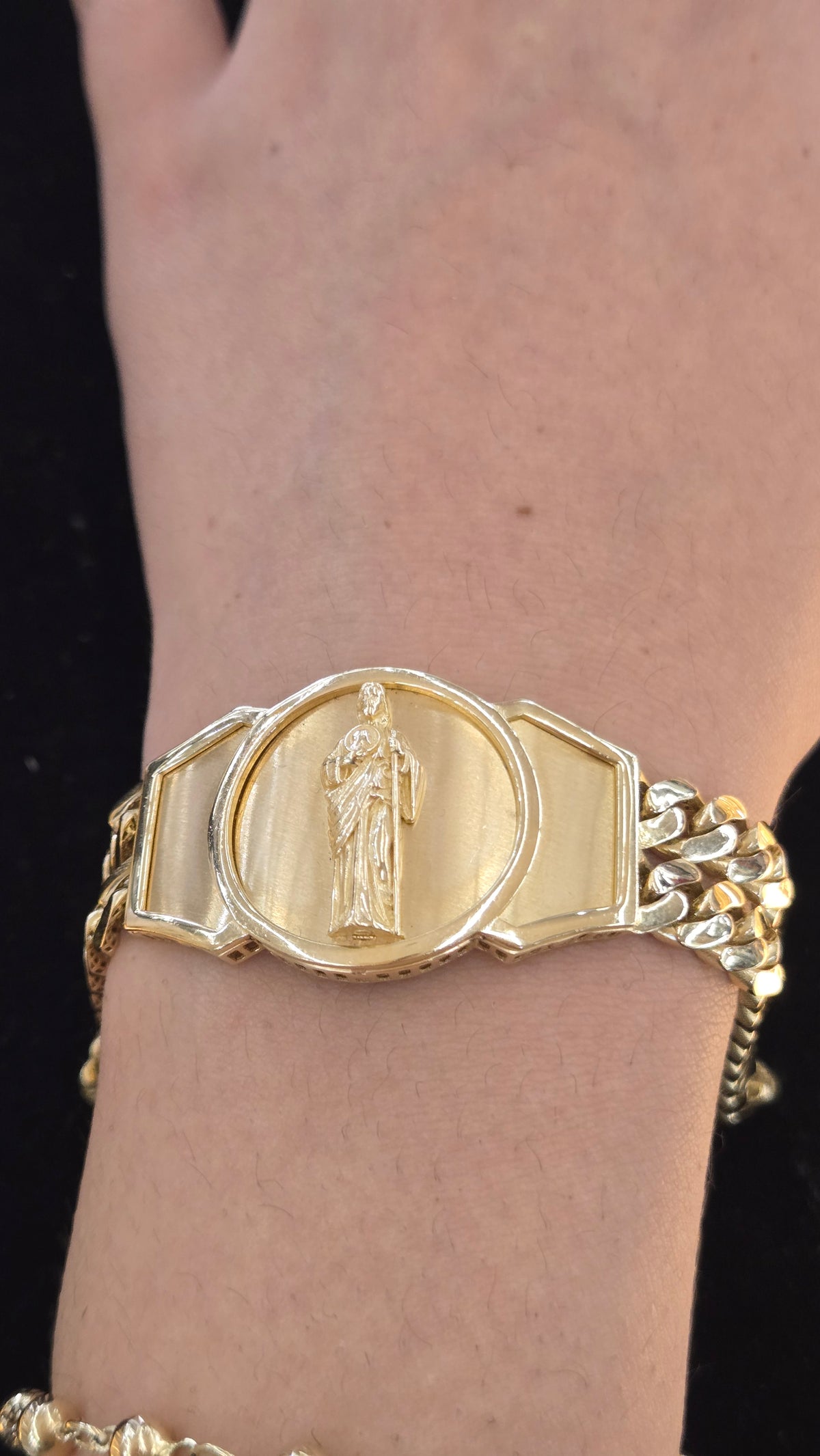 14k Gold duble cuban with san judas Bracelet, Gold duble cuban Bracelet, cuban Bracelet, Double cuban Bracelet