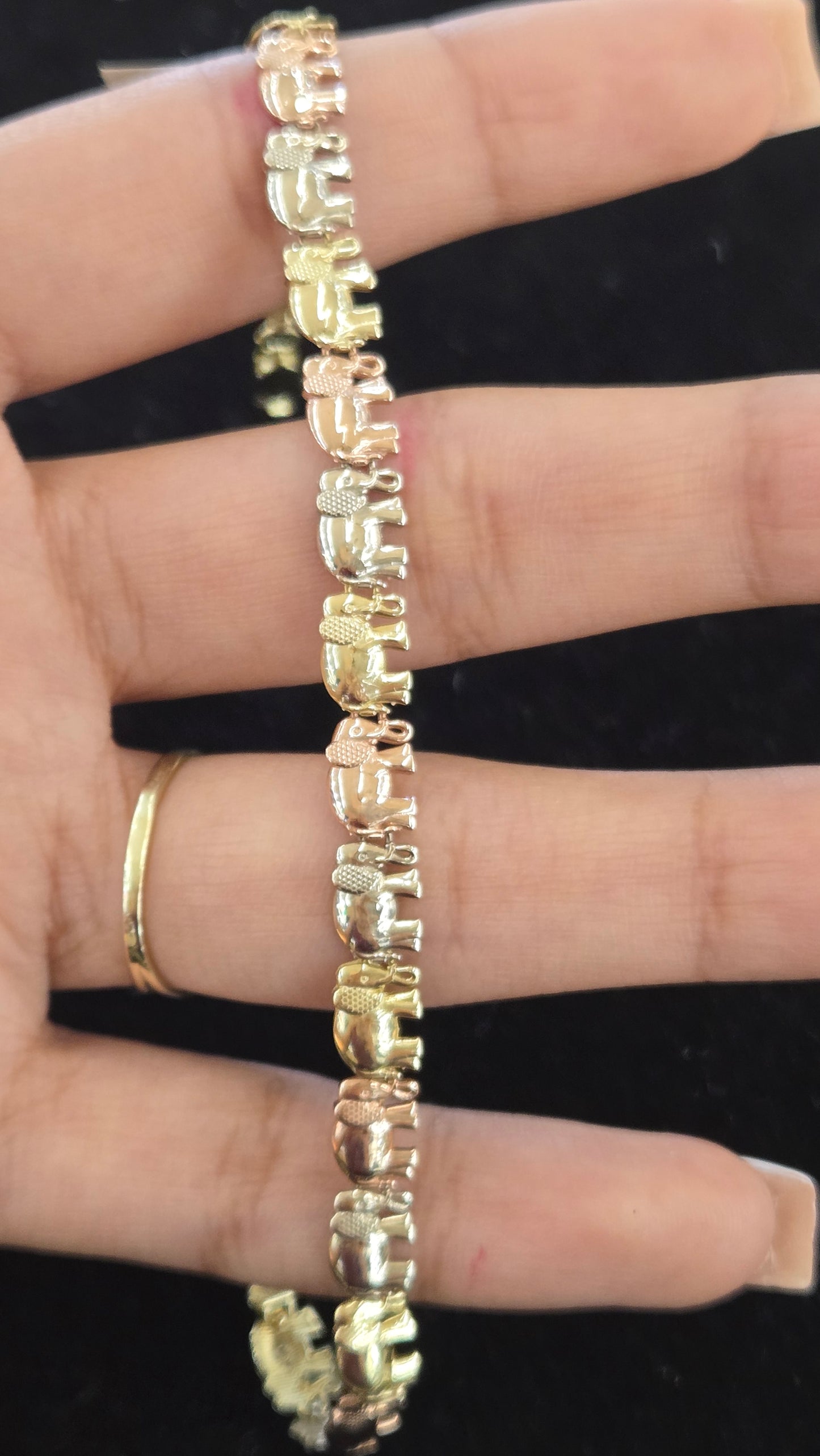 14k tri color elephant Bracelet, Women's elephant Charm Gold Bracelet, Gold Bracelet Gift