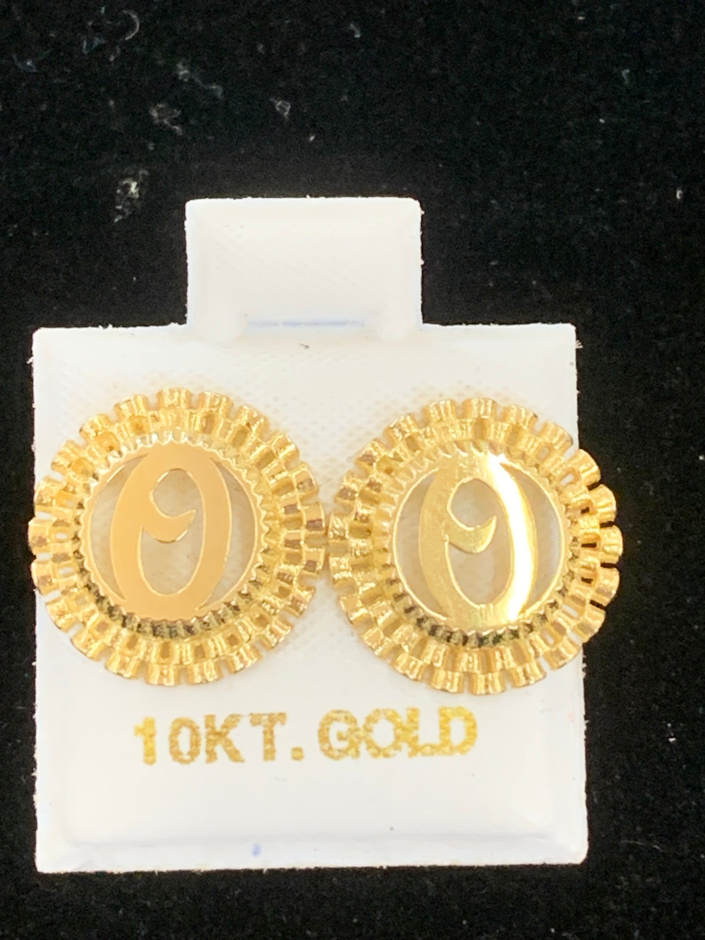10k Gold O Presidential link Initial Earrings, Medium Letter Earring, Initial Circle Stud Earrings