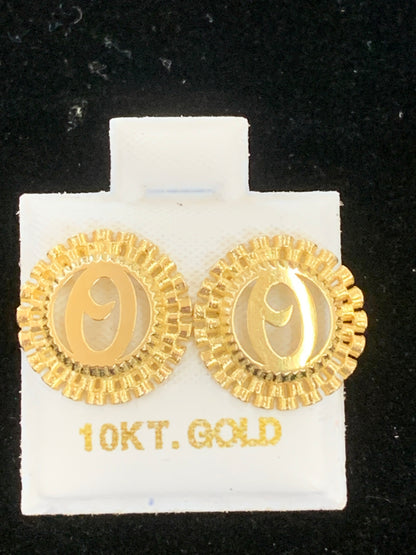 10k Gold O Presidential link Initial Earrings, Medium Letter Earring, Initial Circle Stud Earrings