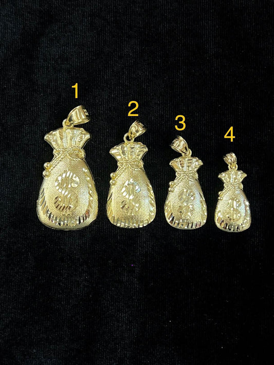 10k Gold Money Bag Pendant, Money Pendant for Chain, Small Money Bag Charm