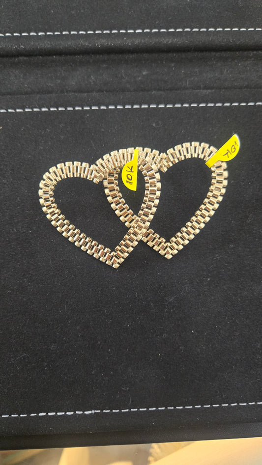 10k Yellow Gold Big Presidential link Heart Earrings