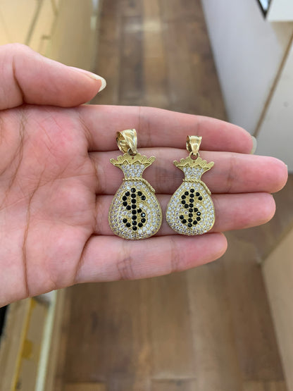 10k Gold Money Bag Pendant, Money Pendant for Chain, Small Money Bag Charm, CZ Money Pendant, Gifts for Him, Money Bag Dollar Sign Pendant 10k.