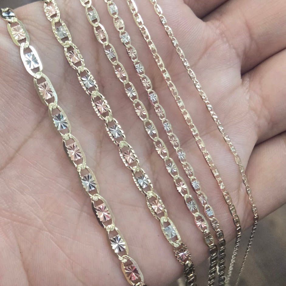10k Gold Valentino Chain, Tri Color Gold Diamond Cut Style Chain, Whit ...