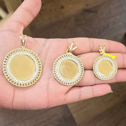 10k Gold Maimi Cuban Link Circle Picture Pendant, Memorial Picture Pendant (Picture Included)