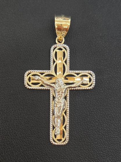 10k Gold Crucifix Cross Diamond Cut Pendant, Small Cross Charm, Dainty Gold Cross