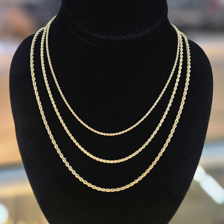 Rhin Rope Chain 10k Yellow Gold Rope Chain, Thin Rope Chain, Women's Gold Chain, Girl ...