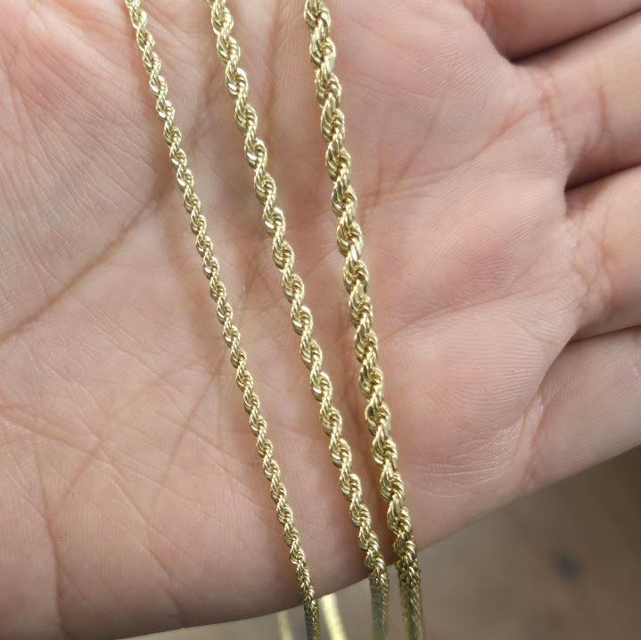10k Yellow Gold Rope Chain, Thin Rope Chain, Women's Gold Chain, Girl's Gold Chain, Boys Gold Chain, Men's Gold Chain, Gold Rope Necklace