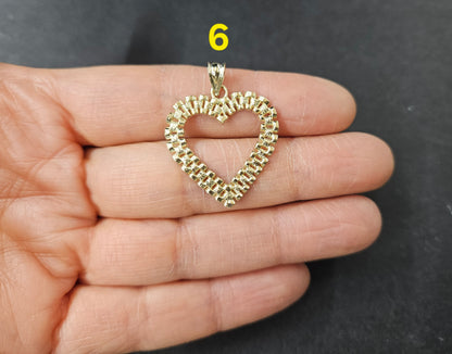 10k Gold Presidential link Pendant, Small Heart Gold Charm, Big Heart Pendant, Diamond Cut Style, CZ Stone, Valentine's Gift