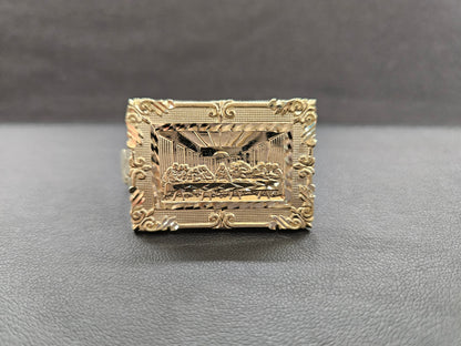 10k Gold Last Supper Two Finger Ring, Gold 2 Finger Ring, Double Ring, Gold Men's Ring, Birthday Gift Ring, Religious Ring, Ultima Cena