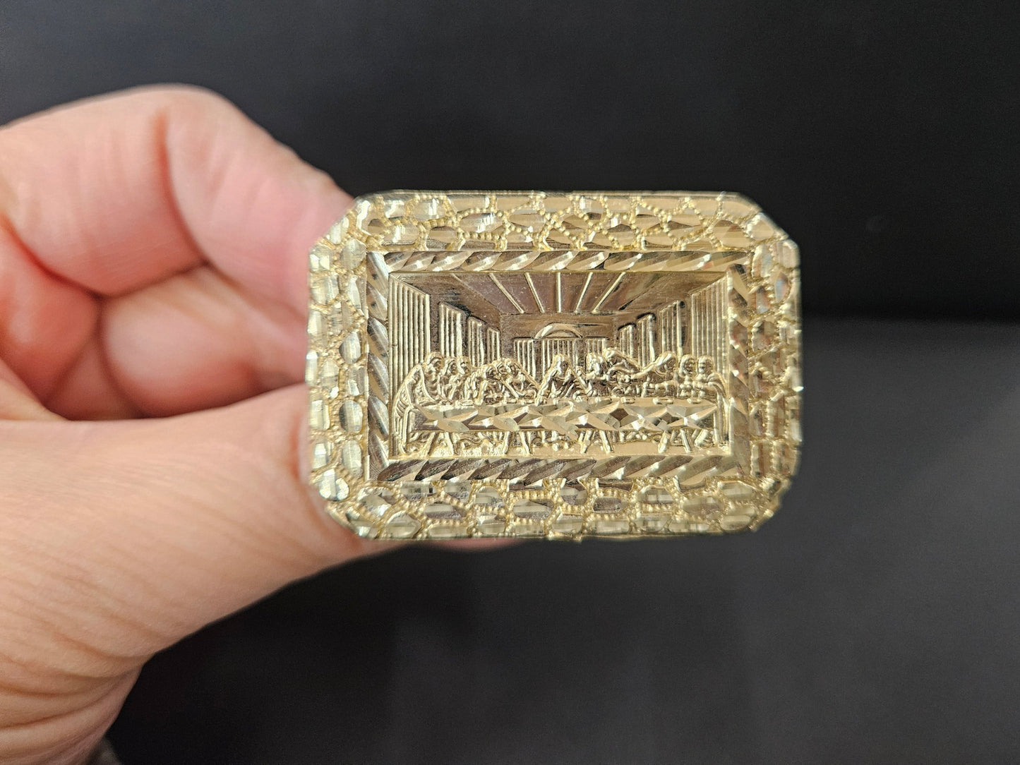 10k Gold Last Supper Two Finger Ring, Gold 2 Finger Ring, Double Ring, Gold Men's Ring, Birthday Gift Ring, Religious Ring, Ultima Cena