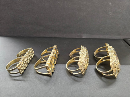 10k Nugget Two Finger Ring, Gold Nugget 2 Finger Ring, Double Ring, Gold Men's Ring, Birthday Gift Ring