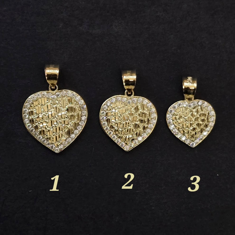 10K Gold Heart Nugget Pendant, Small Heart Gold Charm, CZ Stone, Valentine's Gift, Nugget Style Heart