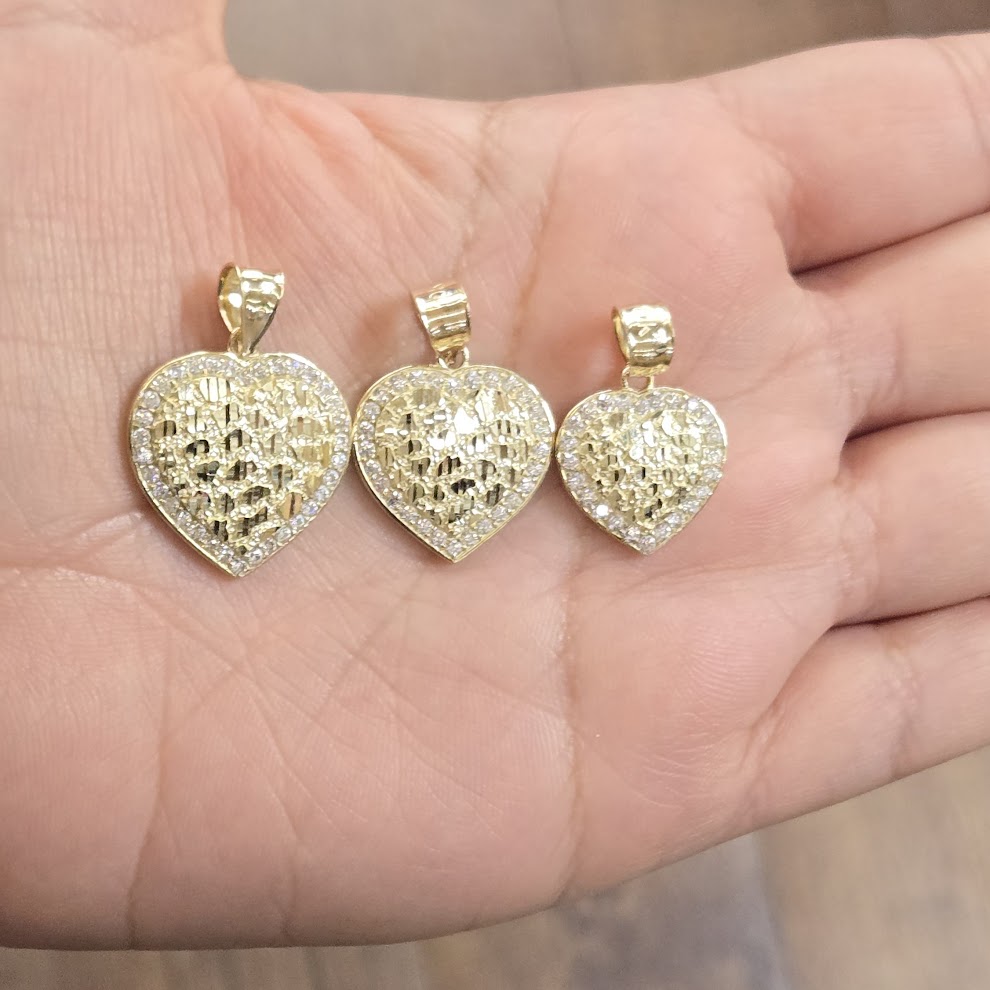 10K Gold Heart Nugget Pendant, Small Heart Gold Charm, CZ Stone, Valentine's Gift, Nugget Style Heart