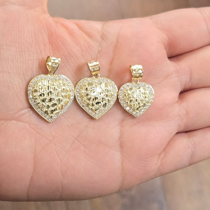 10K Gold Heart Nugget Pendant, Small Heart Gold Charm, CZ Stone, Valentine's Gift, Nugget Style Heart
