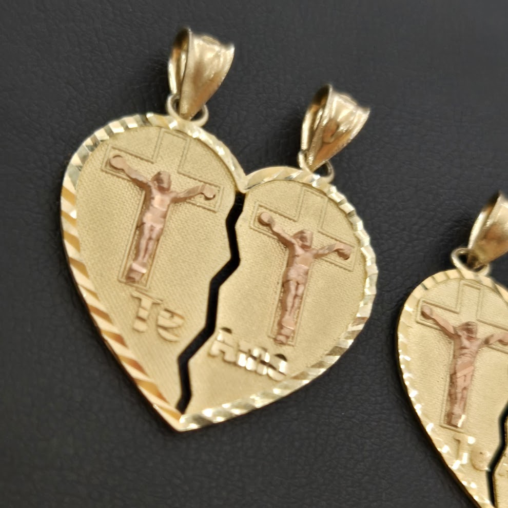 10k Gold Half Heart Charm, Matching Half Heart Pendant, Te Amo Charm, Couples Matching Charms, Virgin Mary Heart, Cross Heart