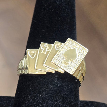 10k Playing Cards, Gambling Man Ring. Anillo para Hombre de Cartas