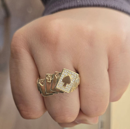 10k Playing Cards, Gambling Man Ring. Anillo para Hombre de Cartas