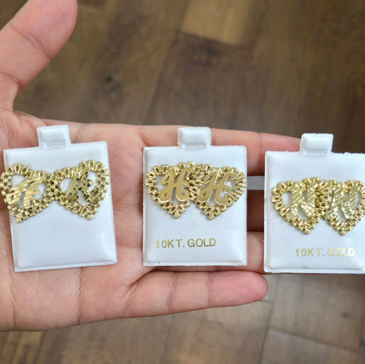 10k Yellow Gold Big Presidential link Heart Initial Earrings, Letter Earring, Alphabet Letter Earring, Gold Initial Earrings, Cursive Letter