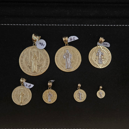 14k Yellow Gold Saint Benedict Pendant, San Benito Medalla, Gold Round San Benito Charm, Mini San Benito Charm, Genuine Gold Saint Benedict Two Sided Charm (Copy)