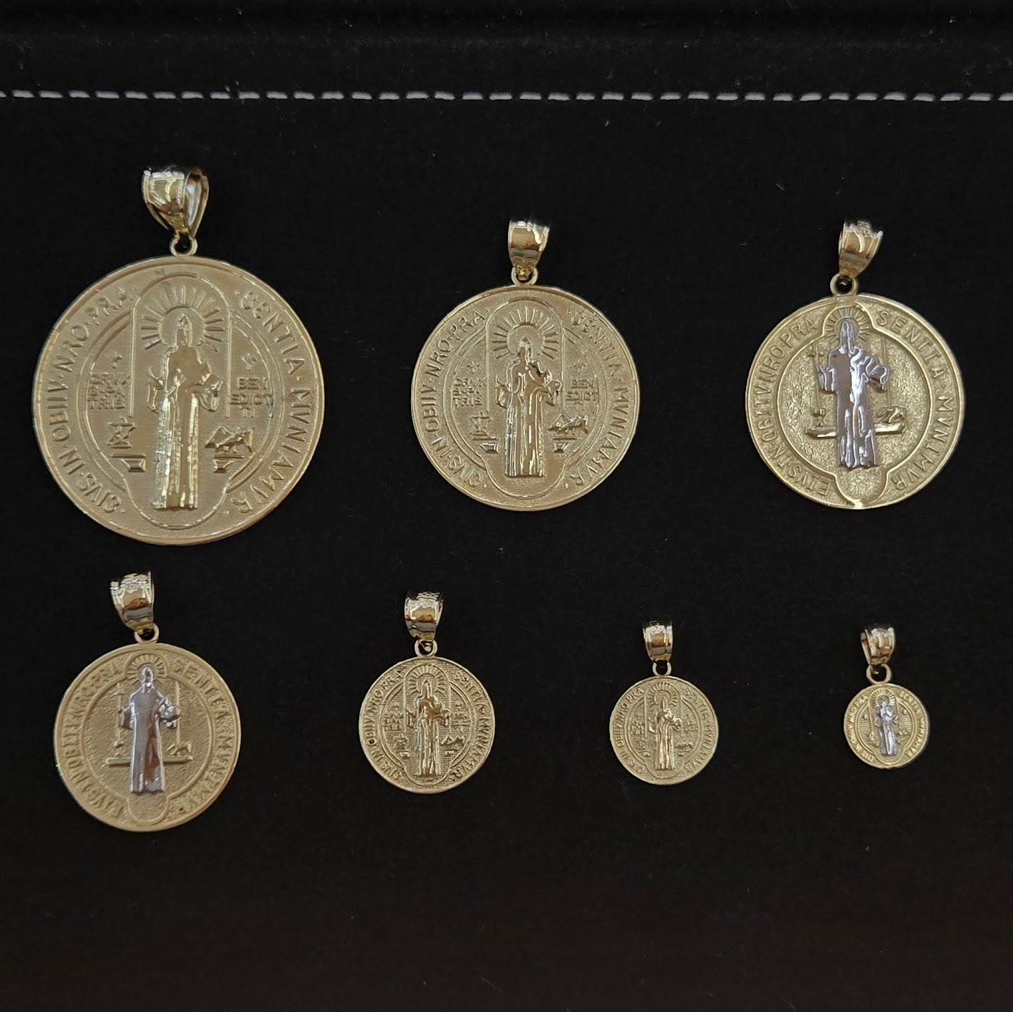 10k Yellow Gold Saint Benedict Pendant, San Benito Medalla, Gold Round San Benito Charm, Mini San Benito Charm, Genuine Gold Saint Benedict Two Sided Charm