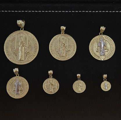 10k Yellow Gold Saint Benedict Pendant, San Benito Medalla, Gold Round San Benito Charm, Mini San Benito Charm, Genuine Gold Saint Benedict Two Sided Charm