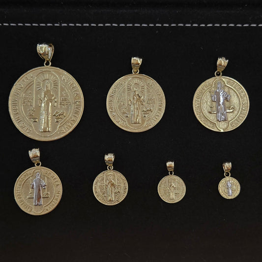 10k Yellow Gold Saint Benedict Pendant, San Benito Medalla, Gold Round San Benito Charm, Mini San Benito Charm, Genuine Gold Saint Benedict Two Sided Charm